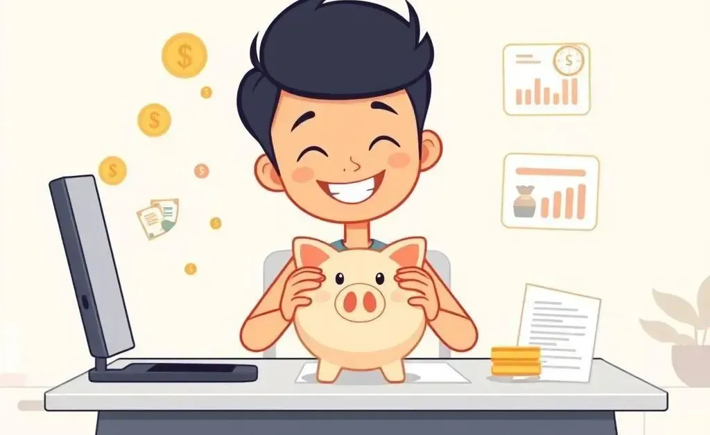 A person planning financial independence with a piggy bank and notebook.