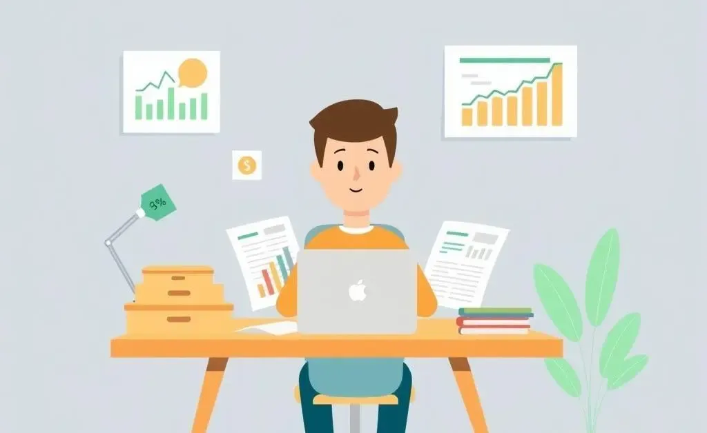 Person planning financial independence with laptop and charts