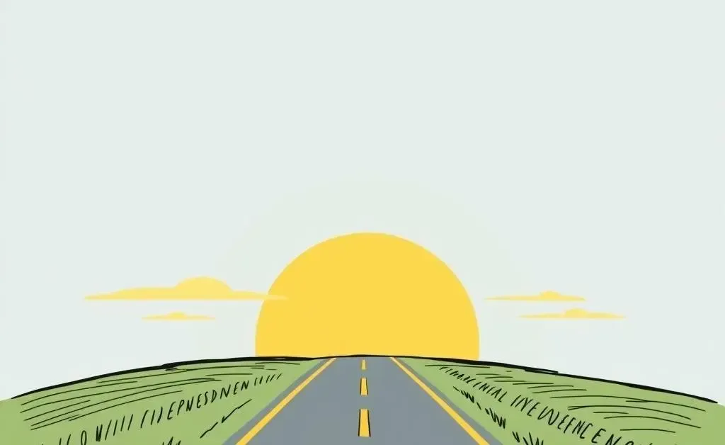 Illustration of a road leading to financial independence with a sunny horizon