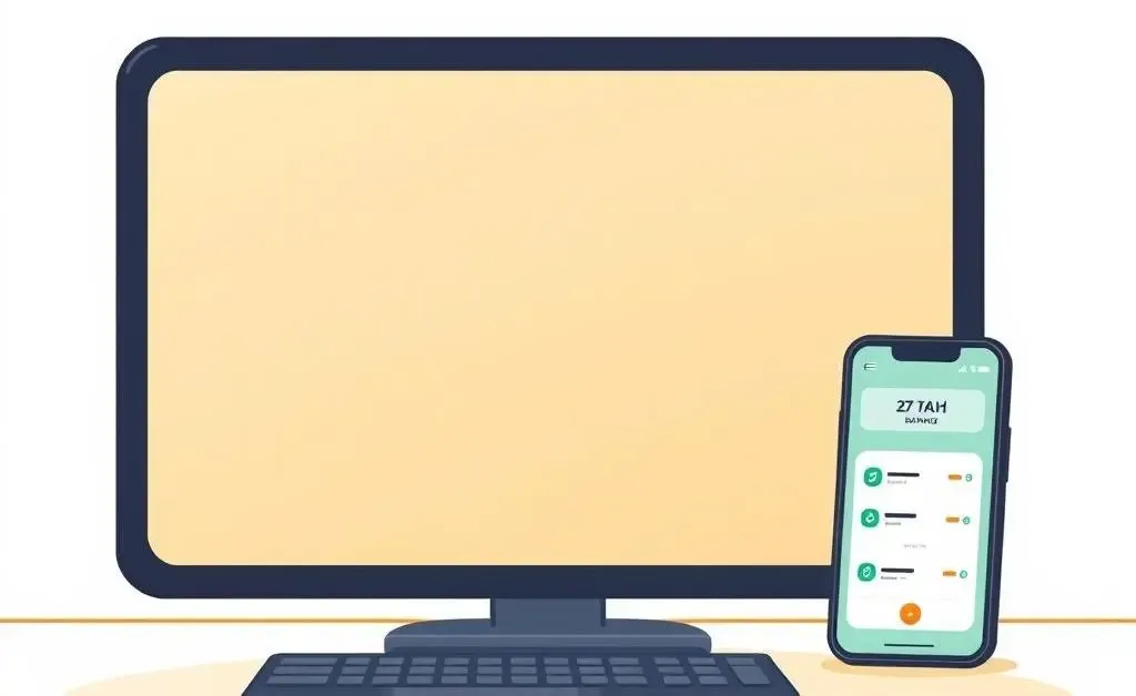 A cozy desktop and phone with banking apps open.