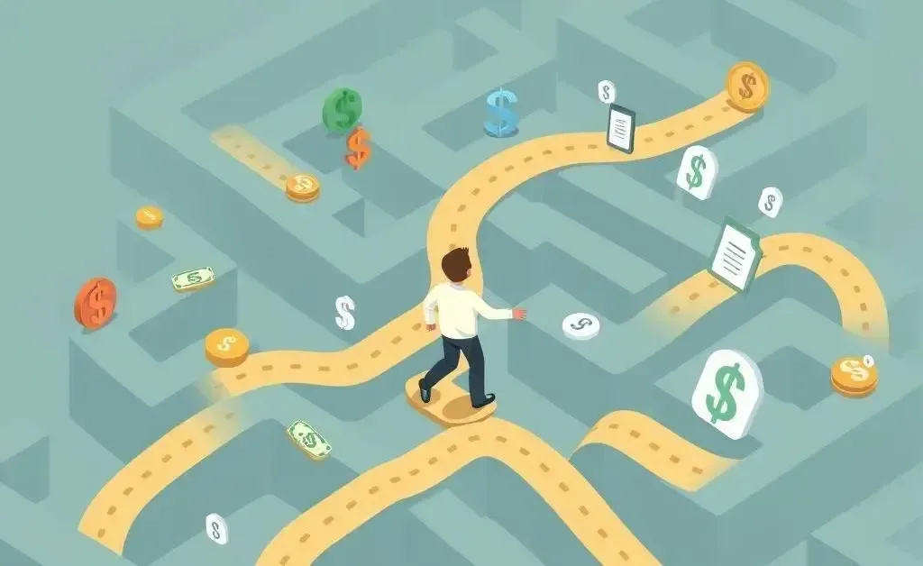Person navigating a financial maze