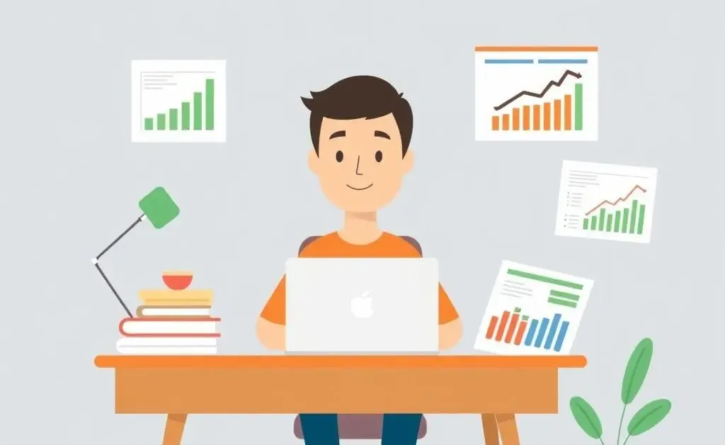 Person planning finances at a desk with charts and laptop