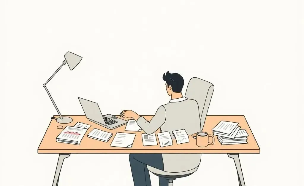 A person at a desk planning finances with documents and a laptop