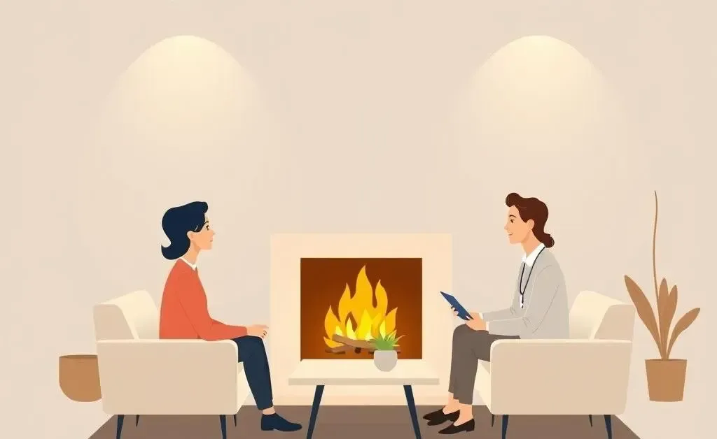 Illustration of a peaceful financial planning session by the fireplace