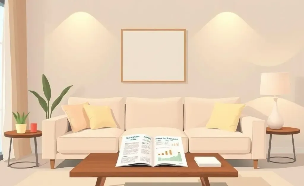 A cozy living room with a financial plan on the table, representing family financial discussions