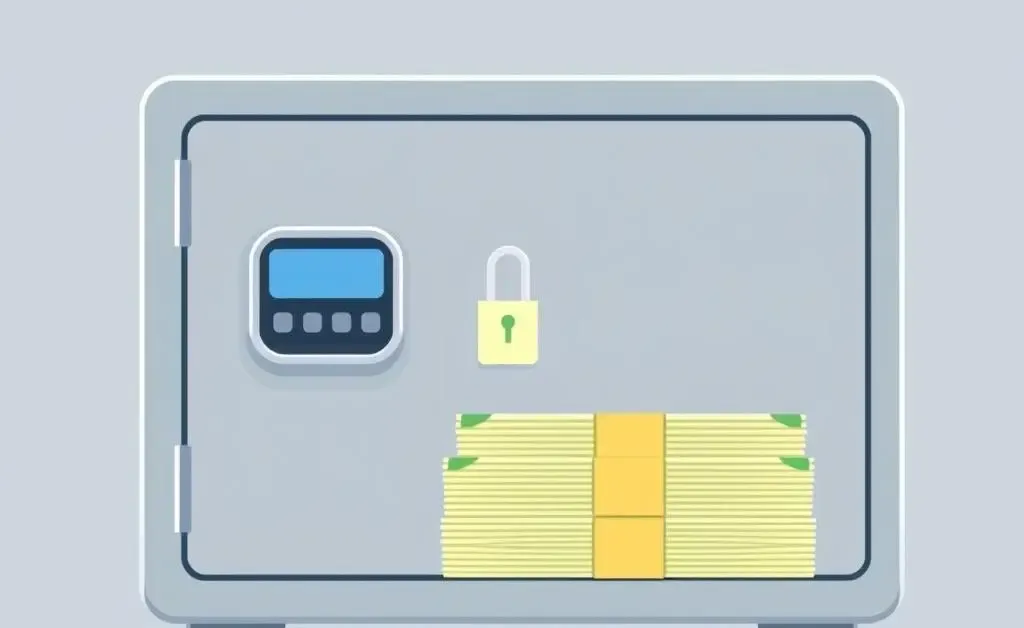 A digital safe protecting money, symbolizing financial security