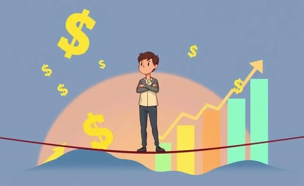 A person balancing finances on a tightrope