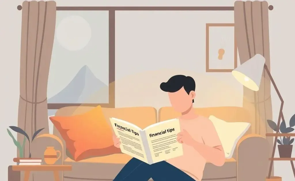 A person reading about financial tips in a cozy living room