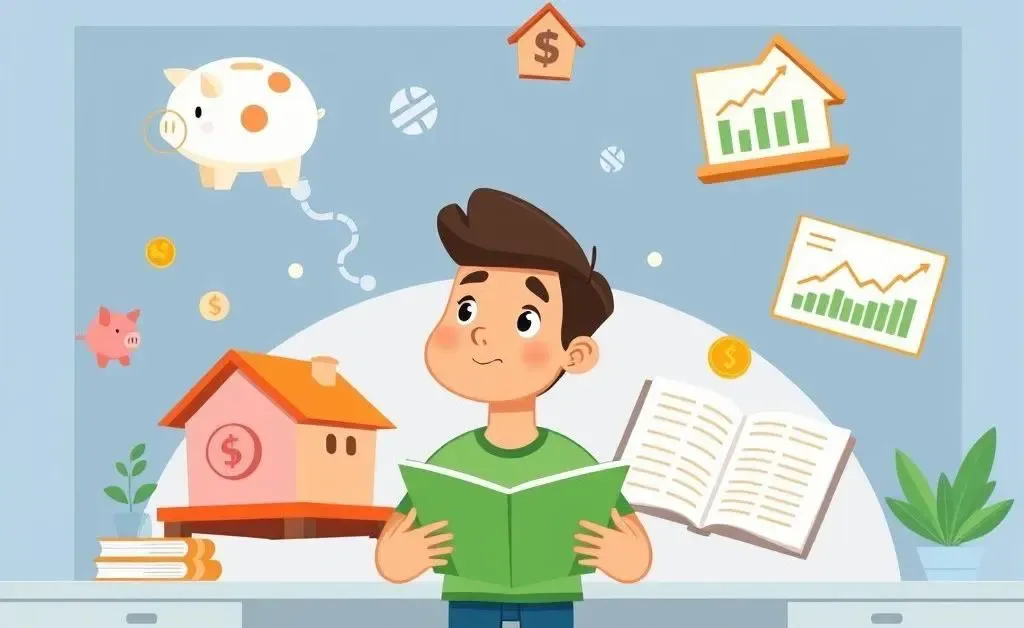 Person pondering financial decisions with floating icons