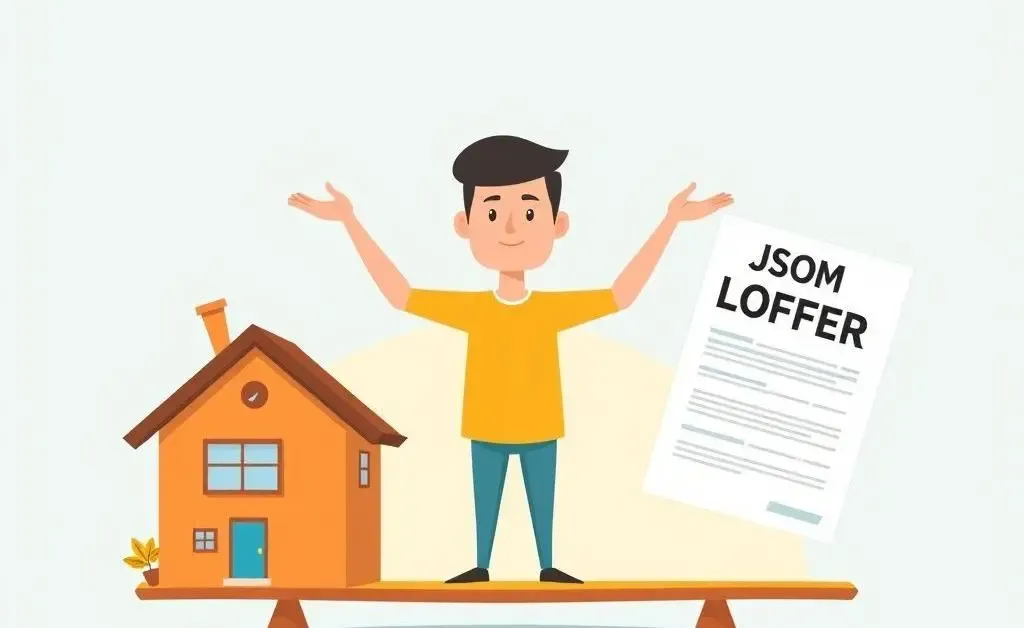 A person balancing a house and a job offer letter
