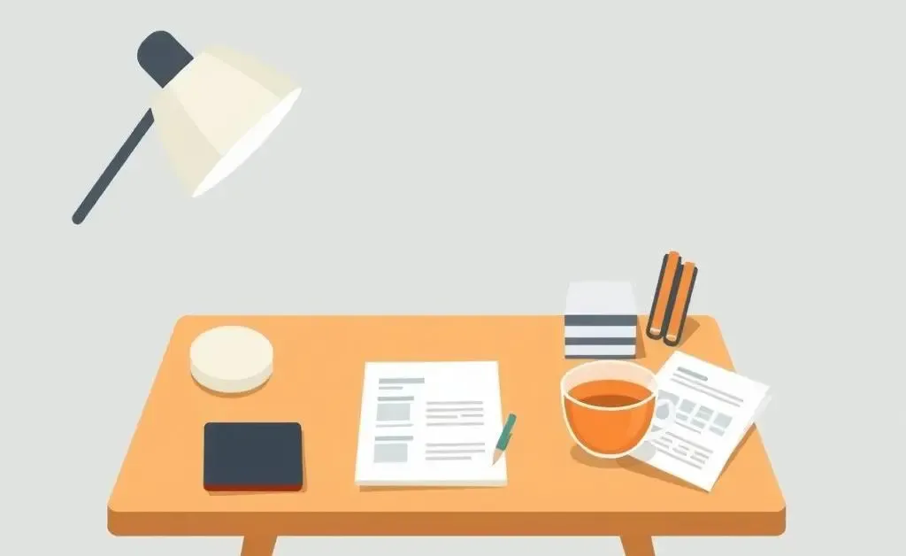 Minimalist cartoon-style desk with financial documents