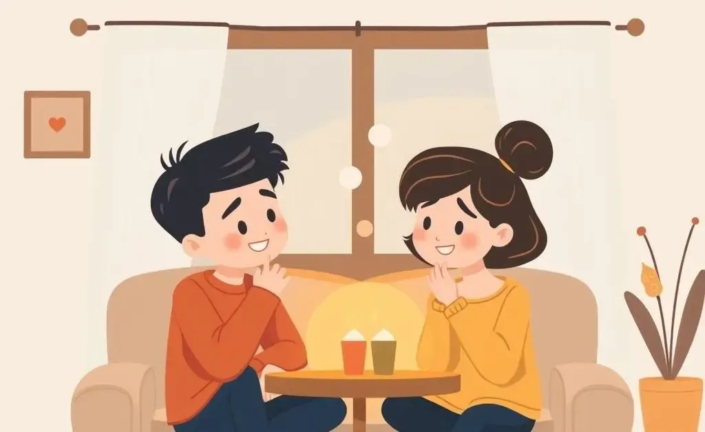 Two friends engaging in a thought-provoking conversation in a cozy space