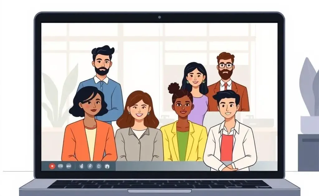 An animated image showing people from different countries on a video call