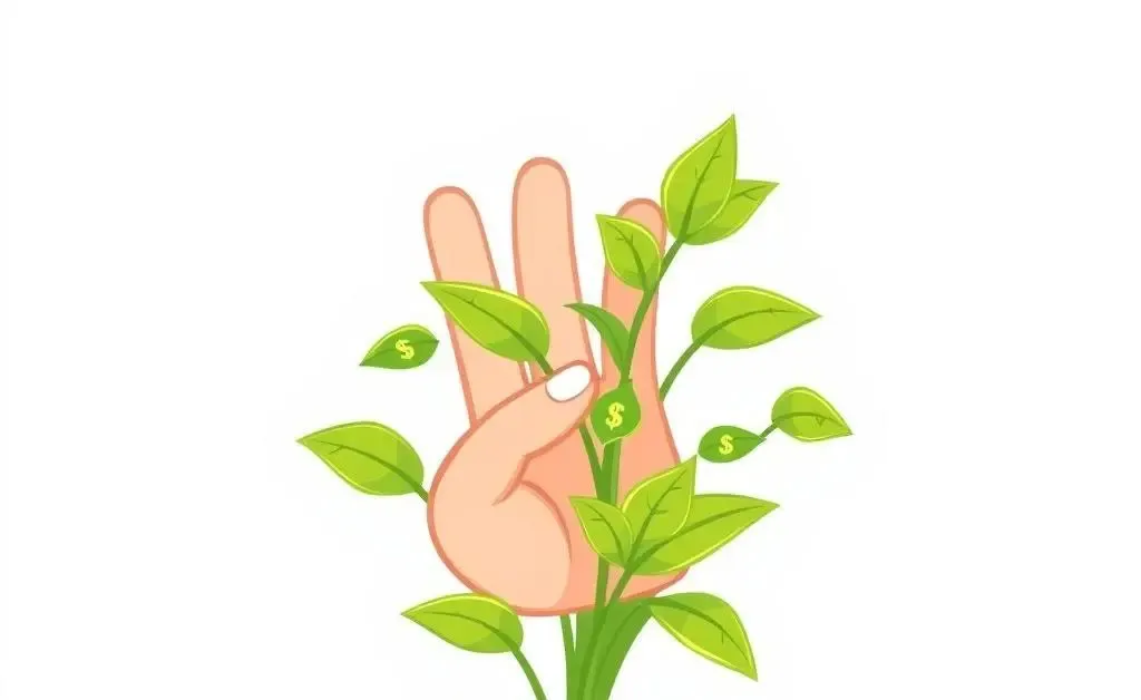 Hand nurturing a money plant symbolizing a healthy financial relationship