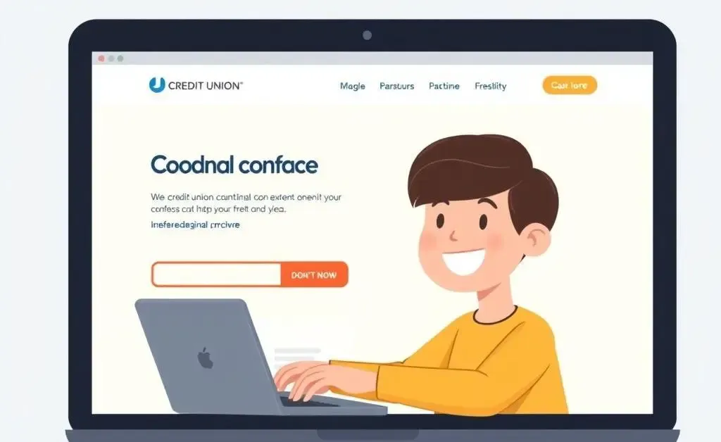 A person interacting with a credit union's website on a laptop