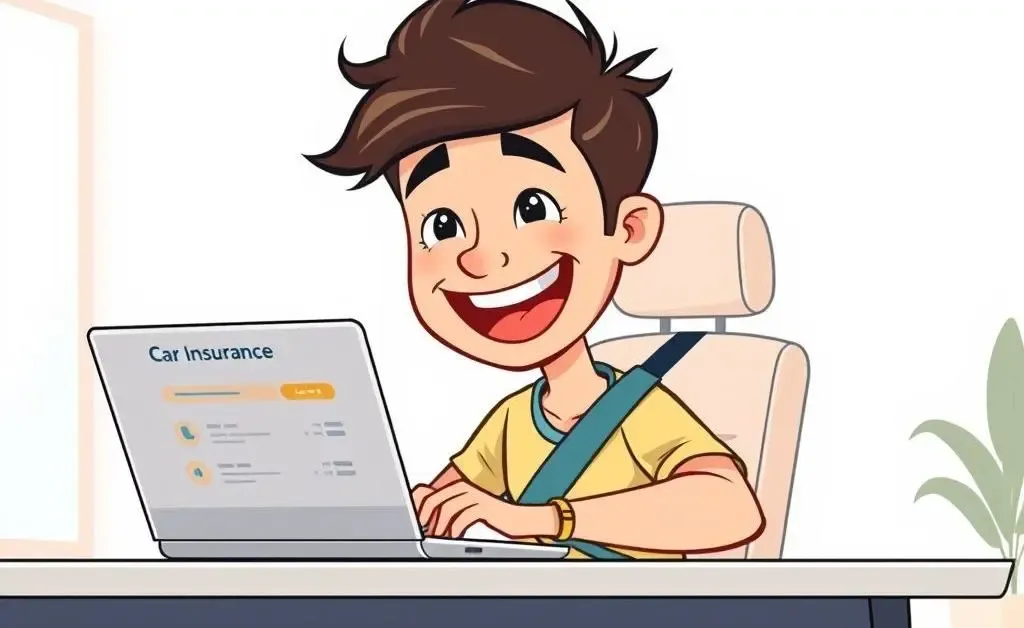 Happy driver reviewing car insurance options on a laptop