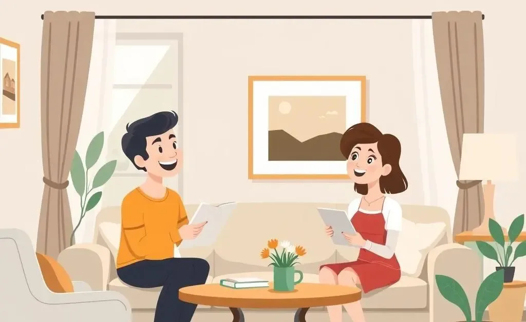 Couple discussing with a realtor in a cozy living room