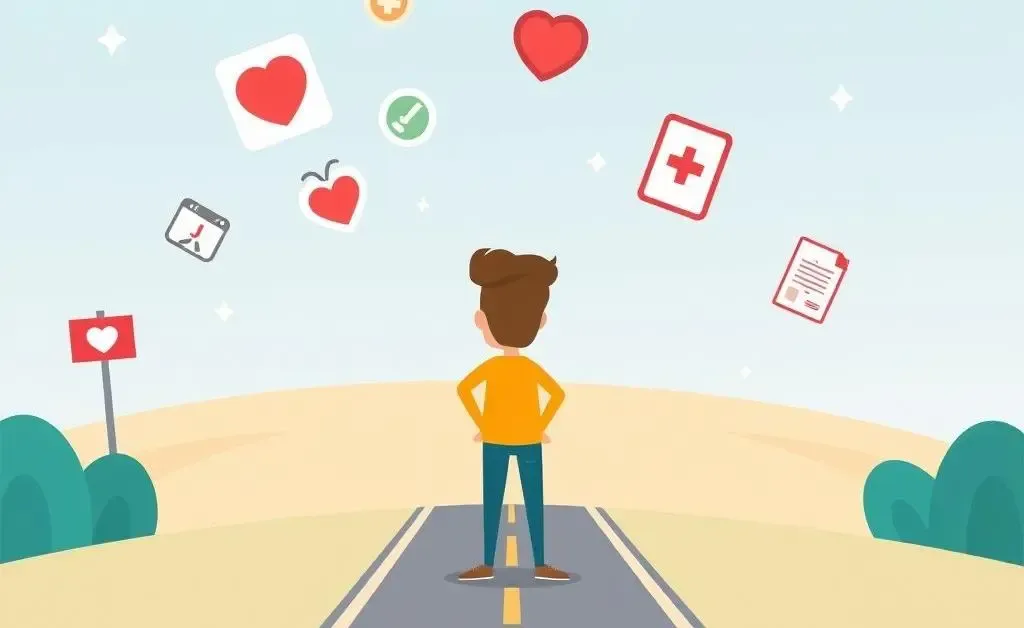 A person at a crossroads deciding on health insurance options