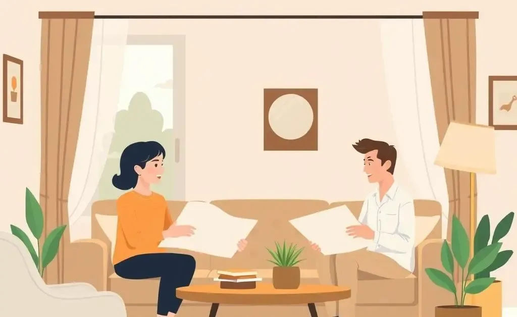 A couple discussing home buying plans with an agent in a cozy living room