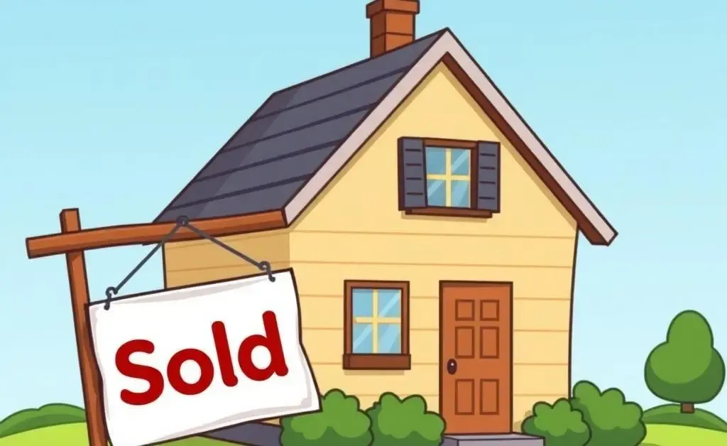Illustration of a broken 'Sold' sign in front of a house