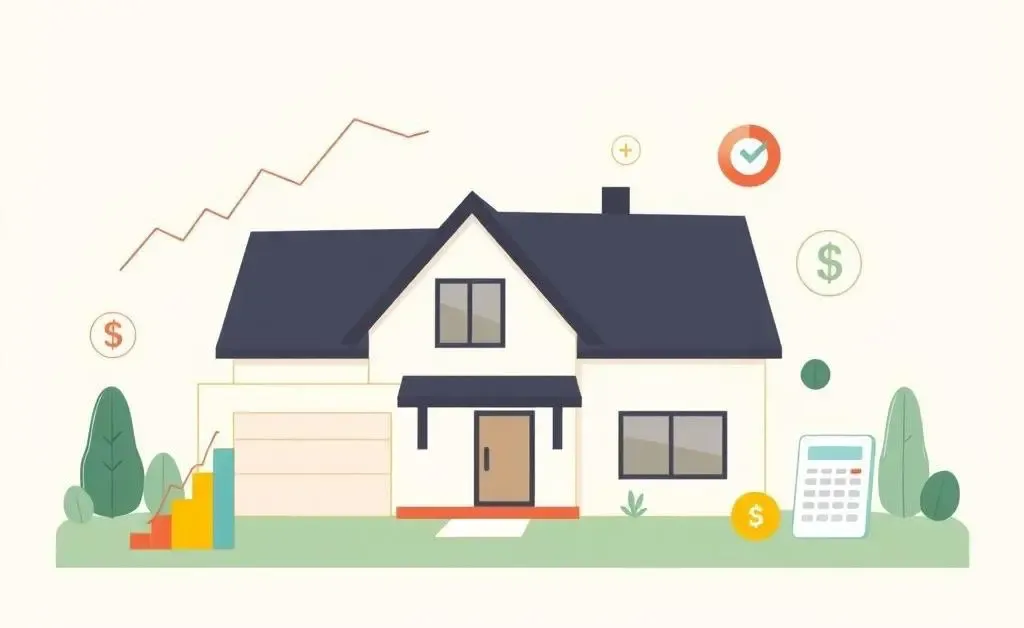 A home surrounded by financial symbols