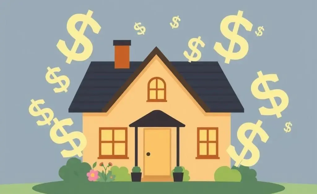 Cozy home with swirling dollar signs representing insurance costs