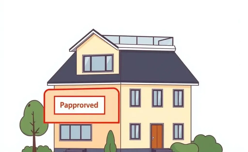 Illustration of a house with approved and unapproved loft conversion sections.