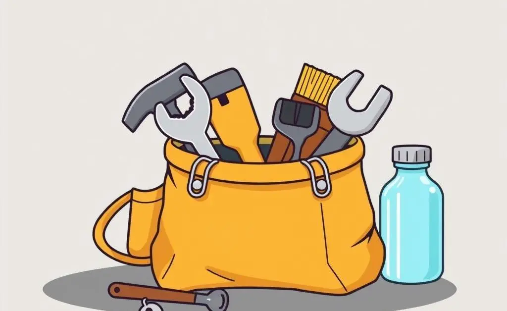 A collection of home repair tools on a table with house keys