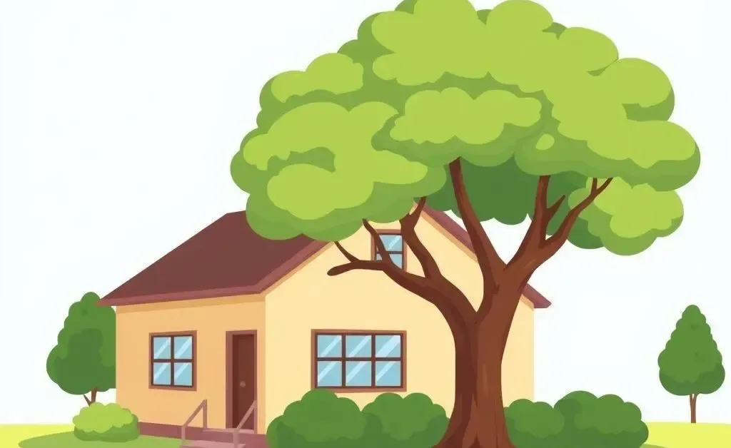 A tree shading a house safely