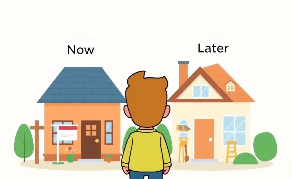 A person deciding between upgrading homes now or later