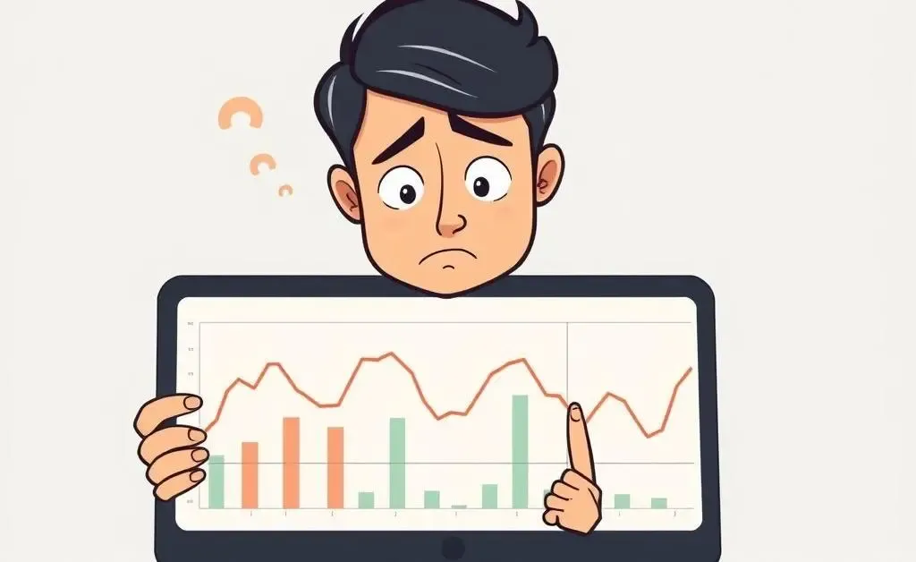 A person puzzled by a graph showing the fluctuating housing market