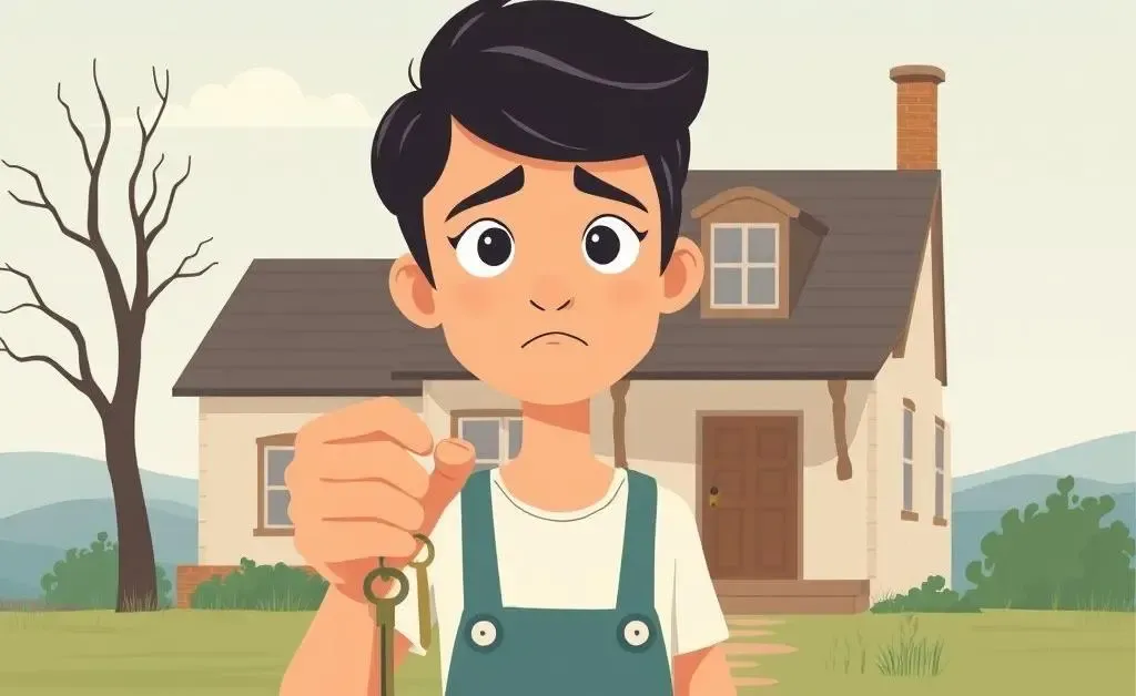 A person holding keys to an old, inherited house.