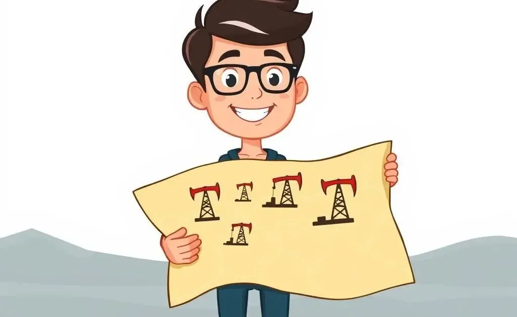Illustration of a person considering options with a map showing mineral sites