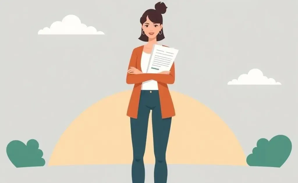 A woman confidently navigating through insurance claims at a crossroads