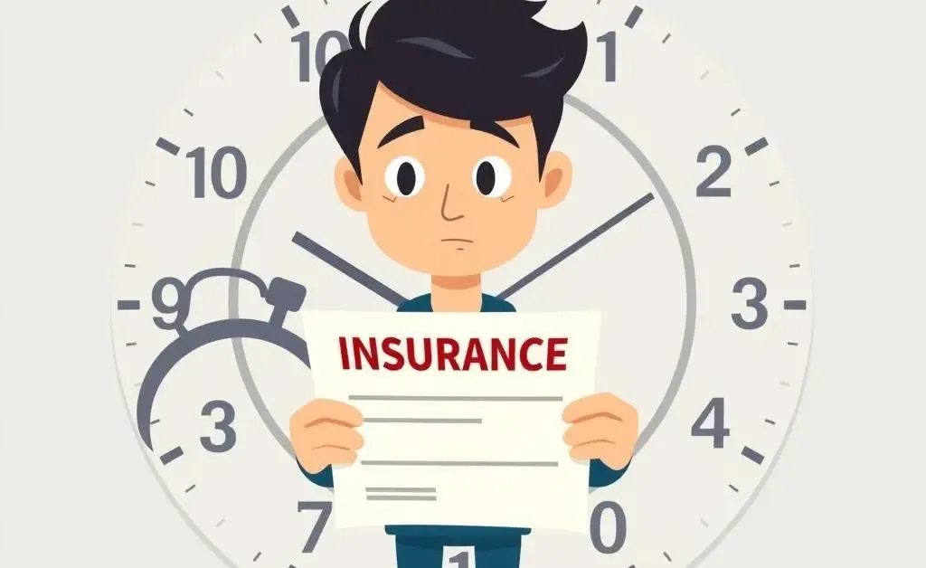 Cartoon person with insurance policy and ticking clock