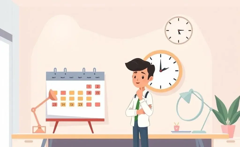 Person examining a calendar and clock for insurance claim timing