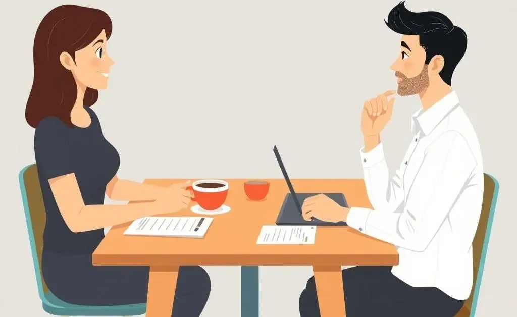 Friendly conversation over coffee discussing insurance papers