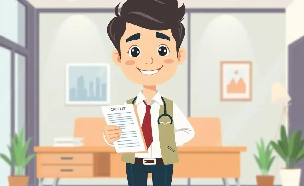 A friendly insurance agent holding a checklist