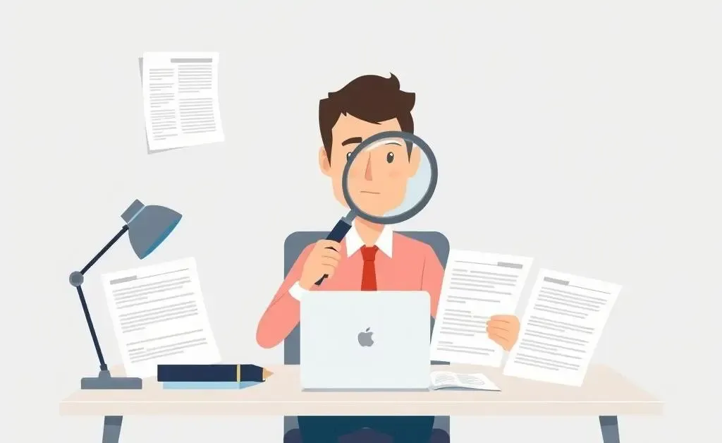 Person examining insurance documents with a magnifying glass
