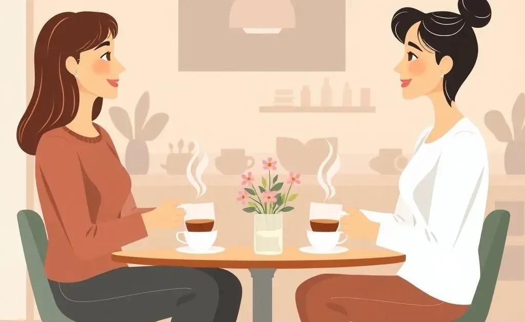 Two people discussing insurance options over tea