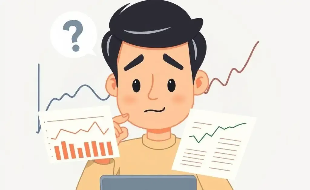 Person analyzing economic charts with a thoughtful expression