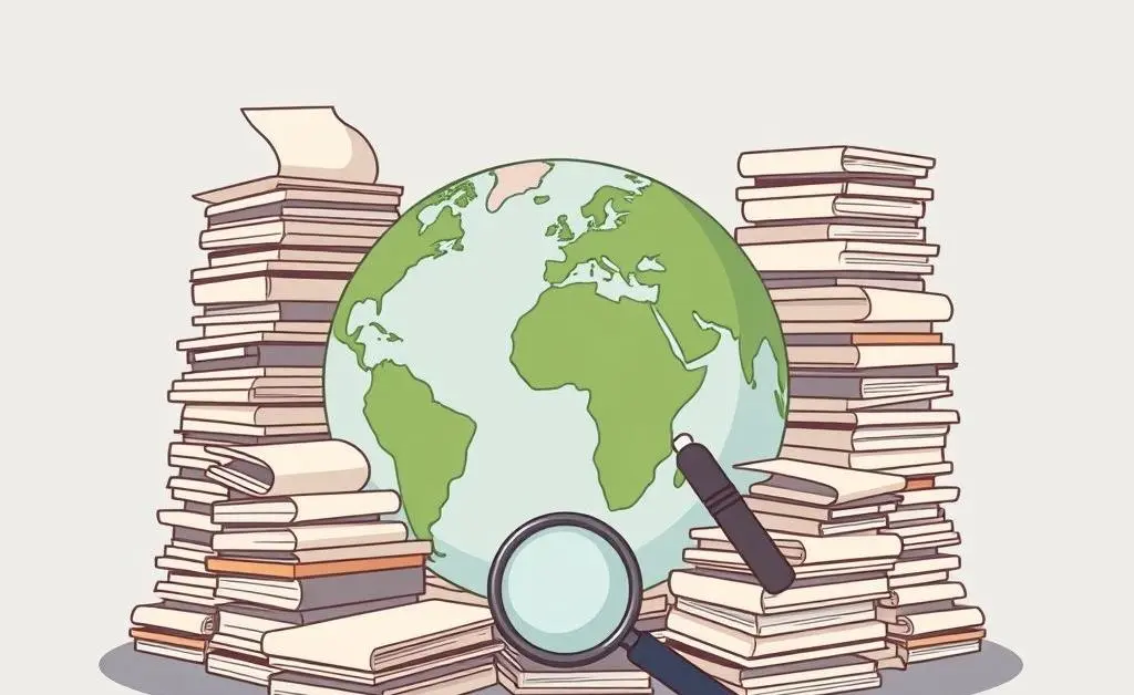 A globe surrounded by documents and a magnifying glass symbolizing international inheritance and taxes
