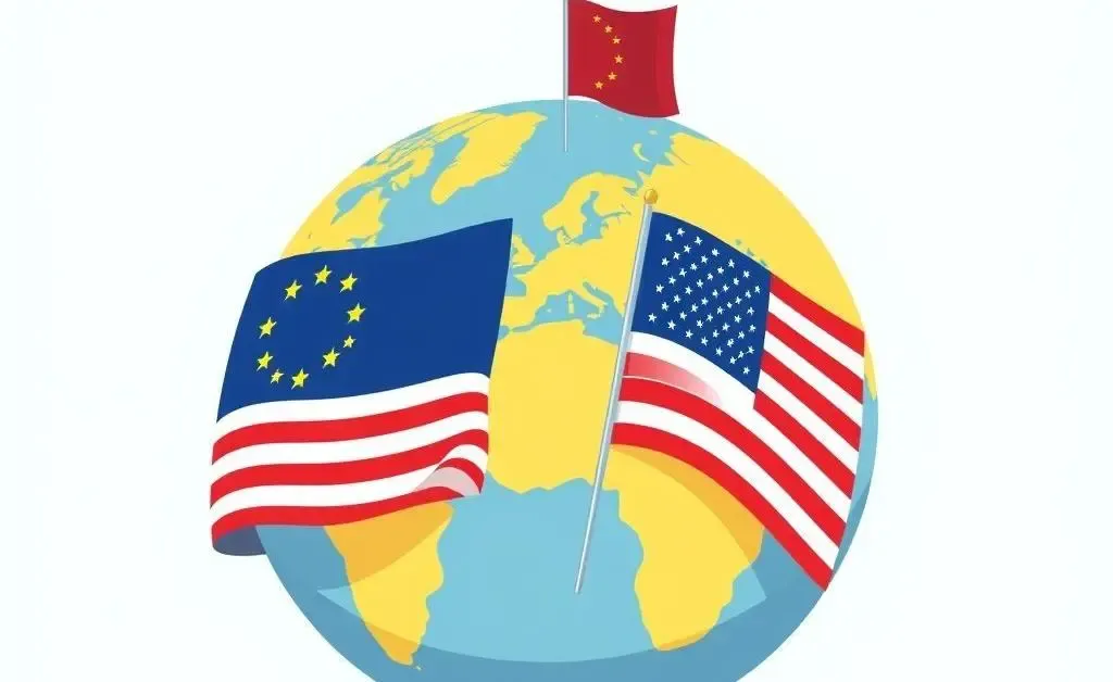 Global illustration with European and American flags for international investments