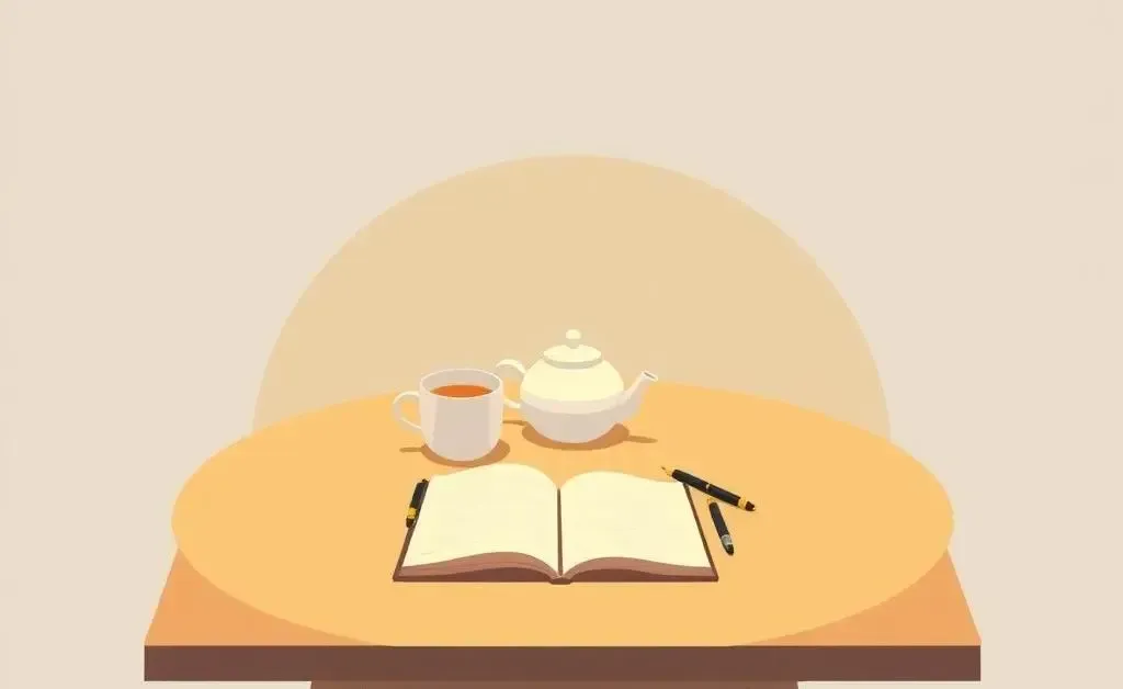 An inviting tea table setup with a warm ambiance and a journal