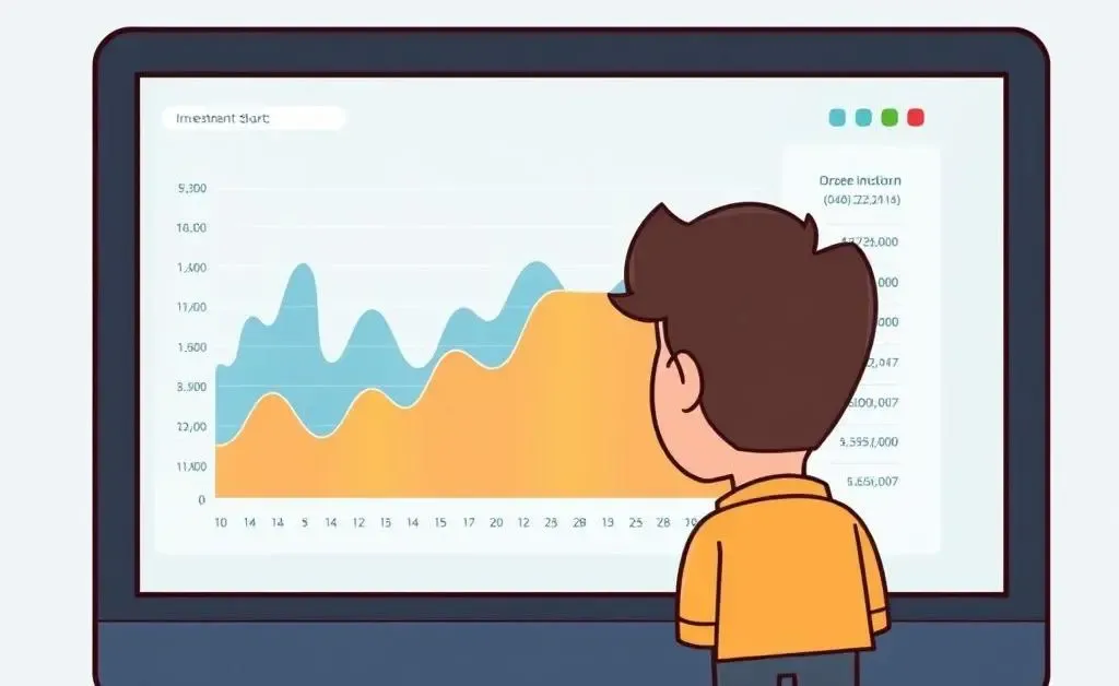 Illustration of a person looking at an investment portfolio chart on a computer screen.