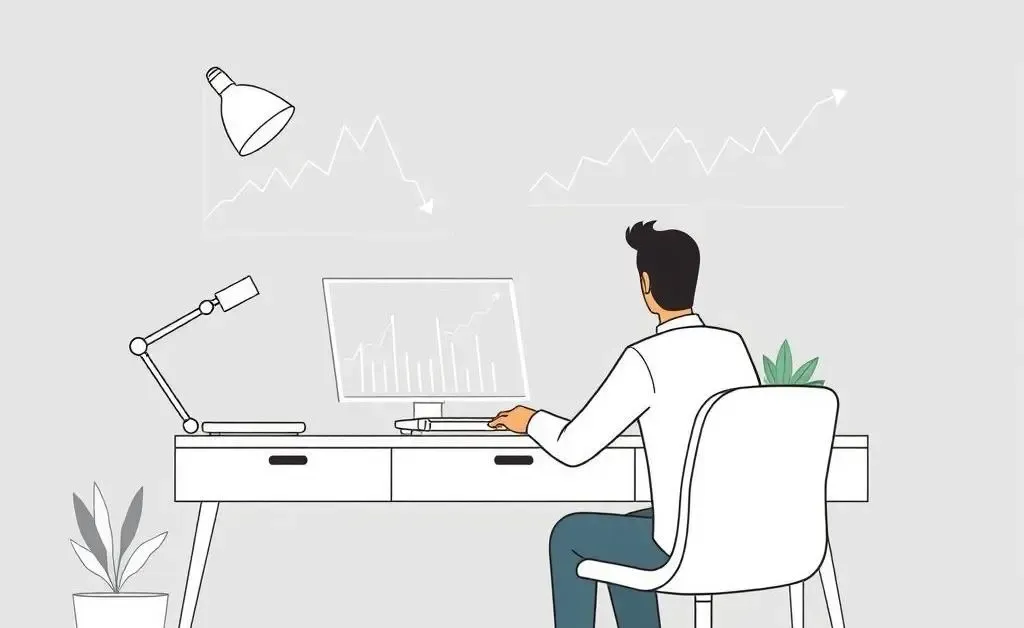 Person analyzing fluctuating investment graphs at a desk