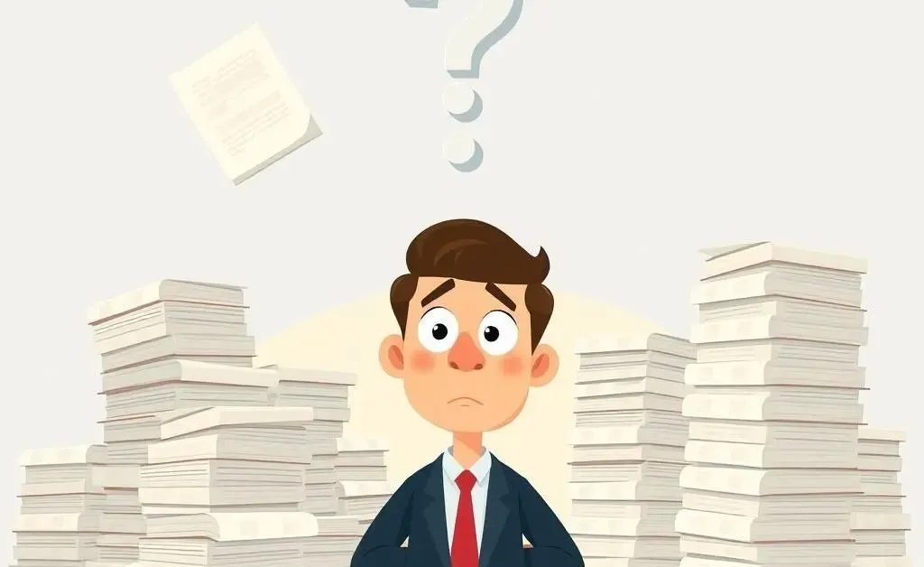 Confused investor surrounded by dividend documents