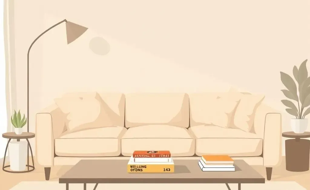 A cozy room setting with books on home-buying tips.