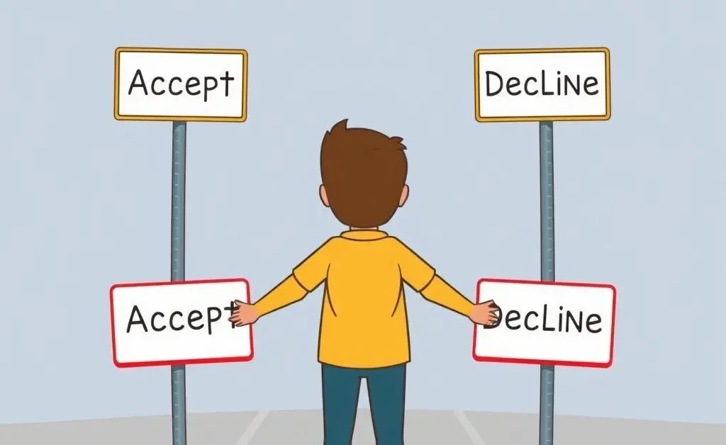 Person deciding between job offers at a fork in the road