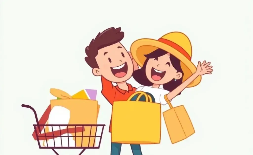 Person happily purchasing an oversized hat